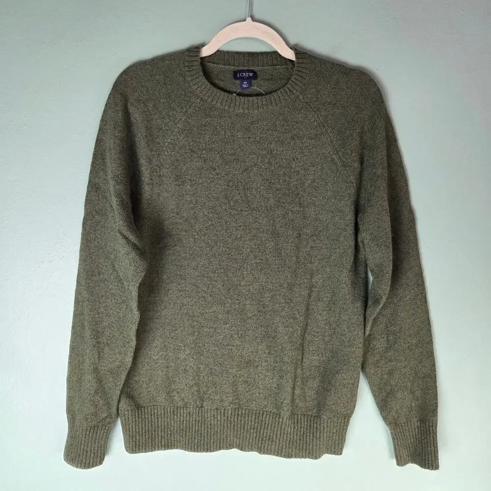 J Crew Factory Mens M Crewneck Sweater Supersoft Lambswool Blend Fatigue Green